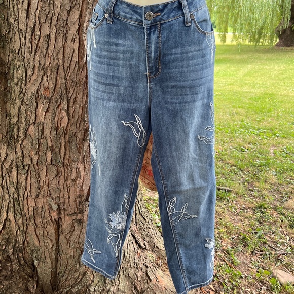 GG embroidery floral capri jeans stretch 12 - Picture 1 of 5